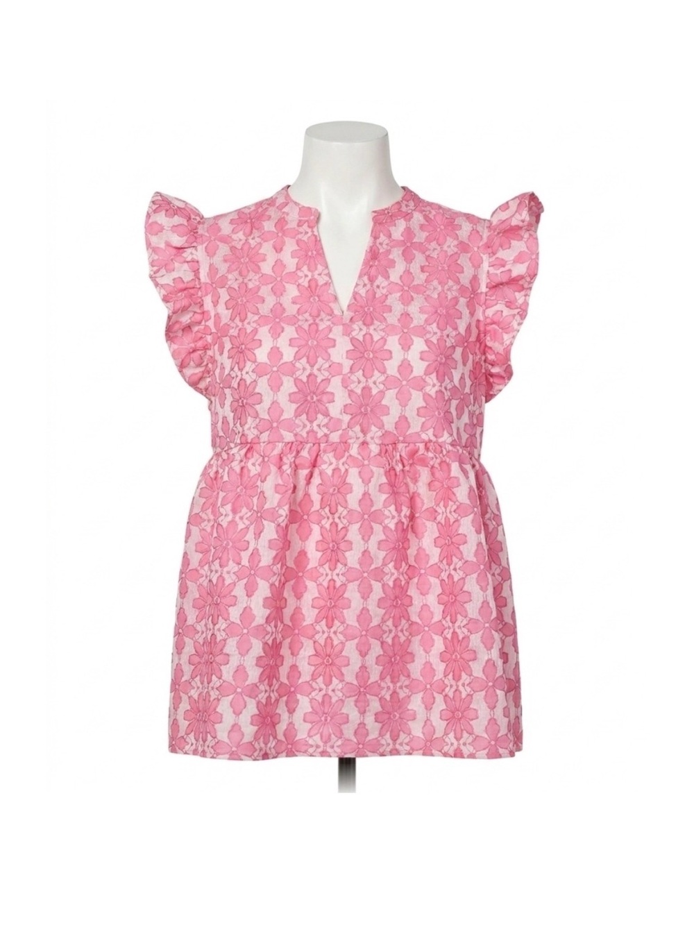 Entro Pink Jacquard Ruffle Top - Size Small